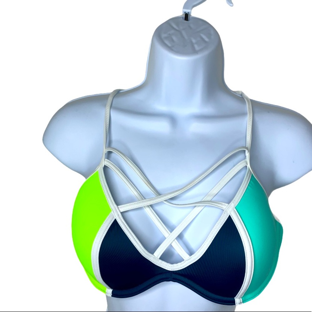 Last chance! PINK Victorias Secret color block strappy bikini top size Medium